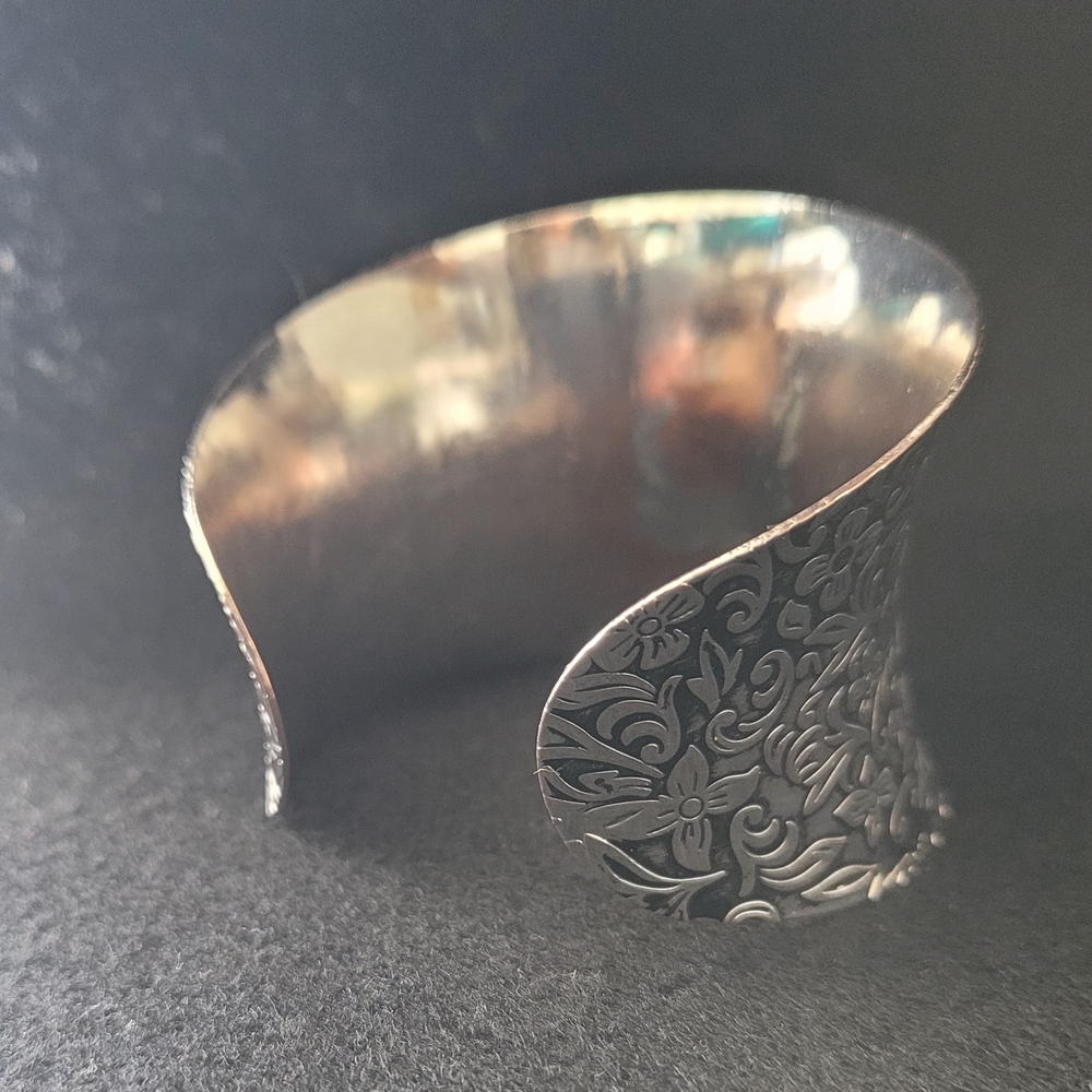 Silver Floral Engraved Cuff Bracelet - Picture 5 of 7